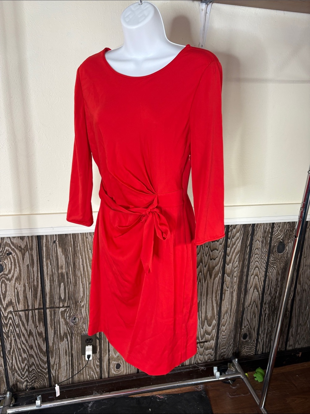 Diane Von Furstenberg Bold Red Long-Sleeve Knot-Waist Dress
